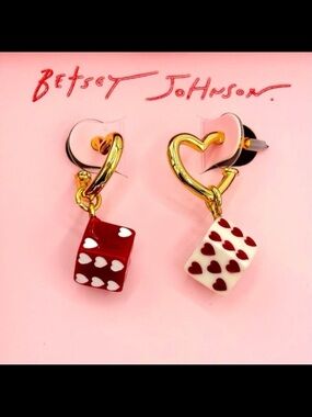Betsey Johnson Dice & Heart Huggie Earrings - NWT ***